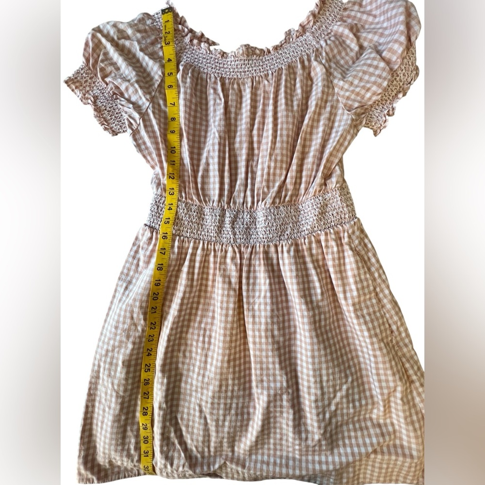 J.Crew‎ Gingham, Puffed Sleeve Cream and Tan Poplin Dress, Small - Picture 4 of 11